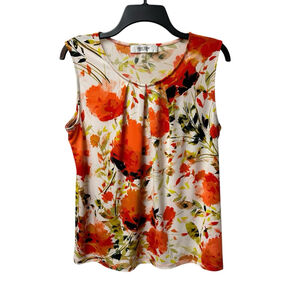 Jones Studio Floral Career Shell Top Blouse Womens Medium Sleeveless Pleated